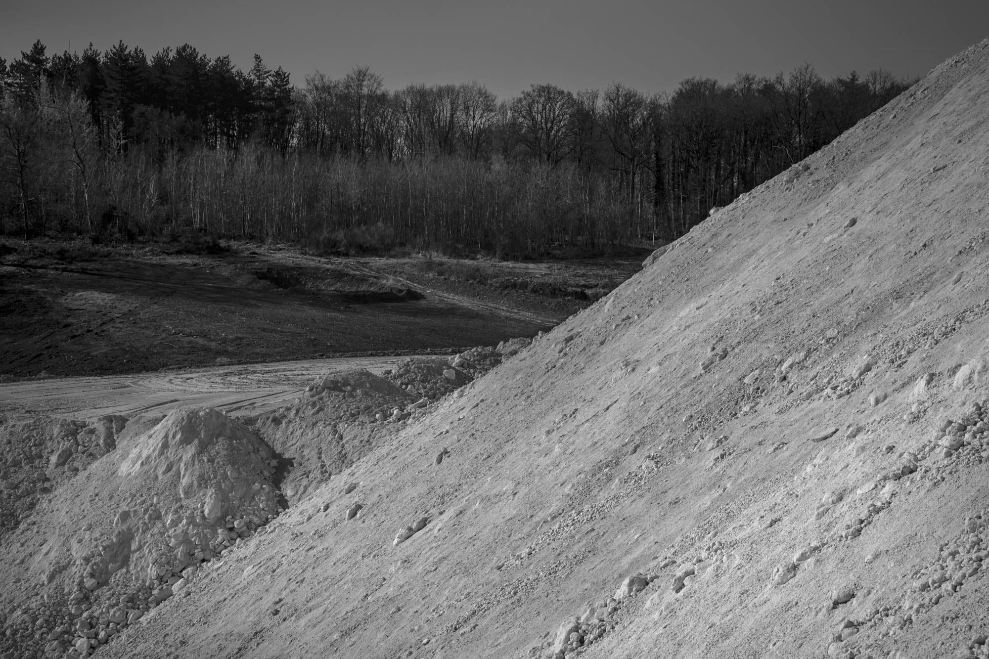 Fosforgipsstort in het Engihoul-bos. Engis – Wallonië (België)